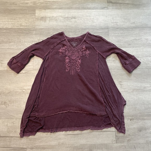 Karyn‎ SEO Knit Top 1/4 Sleeve HOBO Handmade Large Purple BOHO - Picture 1 of 7